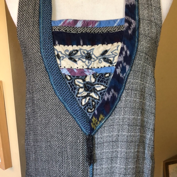 SURYA Size Large Ladies Top Art To Wear Mixed Media Tunic Lagenlook Beaded Craft - Picture 2 of 14